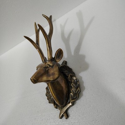 Metal Wall Mount Deer Head Stag 13 inches Figurine Statue Brass Antique Finish