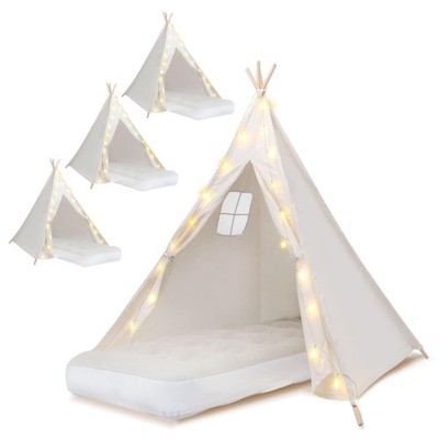 4 Pack Teepee Tent for Kids [Thickened] with Light String and 4 Pack, White