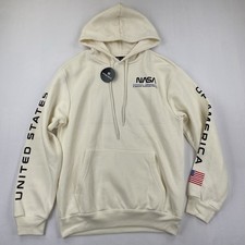 NASA Hoodie Sweatshirt Mens S Beige Graphic Print Front Back Colorful NWT