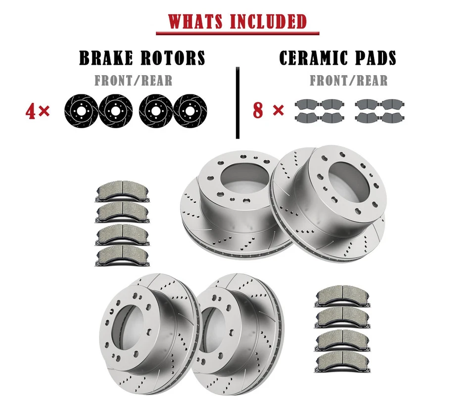 Pastillas de rotores de freno delanteras y traseras aptas para GMC Sierra 2500 HD 2011-2019 ranuradas Foto 4 de 4