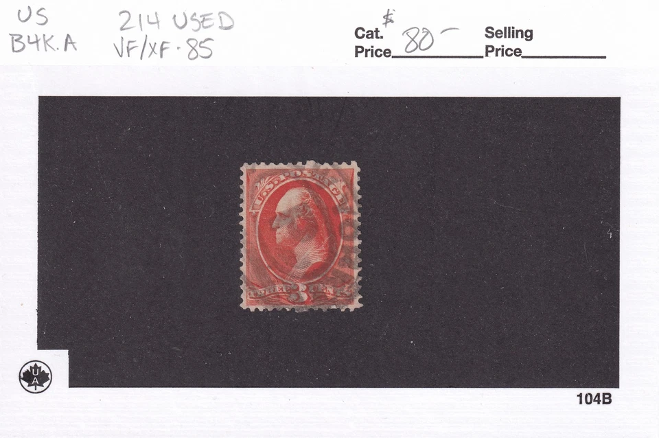 MATT'S STAMPS SCOTT #214 GEORGE WASHINGTON 3-CENT 1887 ISSUE USED VF/XF-85 CV$80 - Image 3 of 3