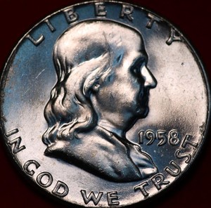 Uncirculated 1958 Philadelphia Mint Silver Franklin Half