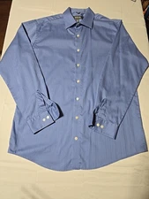 Kenneth Cole REACTION Shirt Men Blue Stripe Medium Reg Fit Button Up 15.5 Preppy