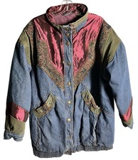 Vintage Blair Denim Patchwork Jacket Coat Women Tapestry 90s Retro Size XL