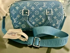 Louis Vuitton LV Monogram Faded Denim Keepall Speedy 20 Bandolier MM Bag Purse