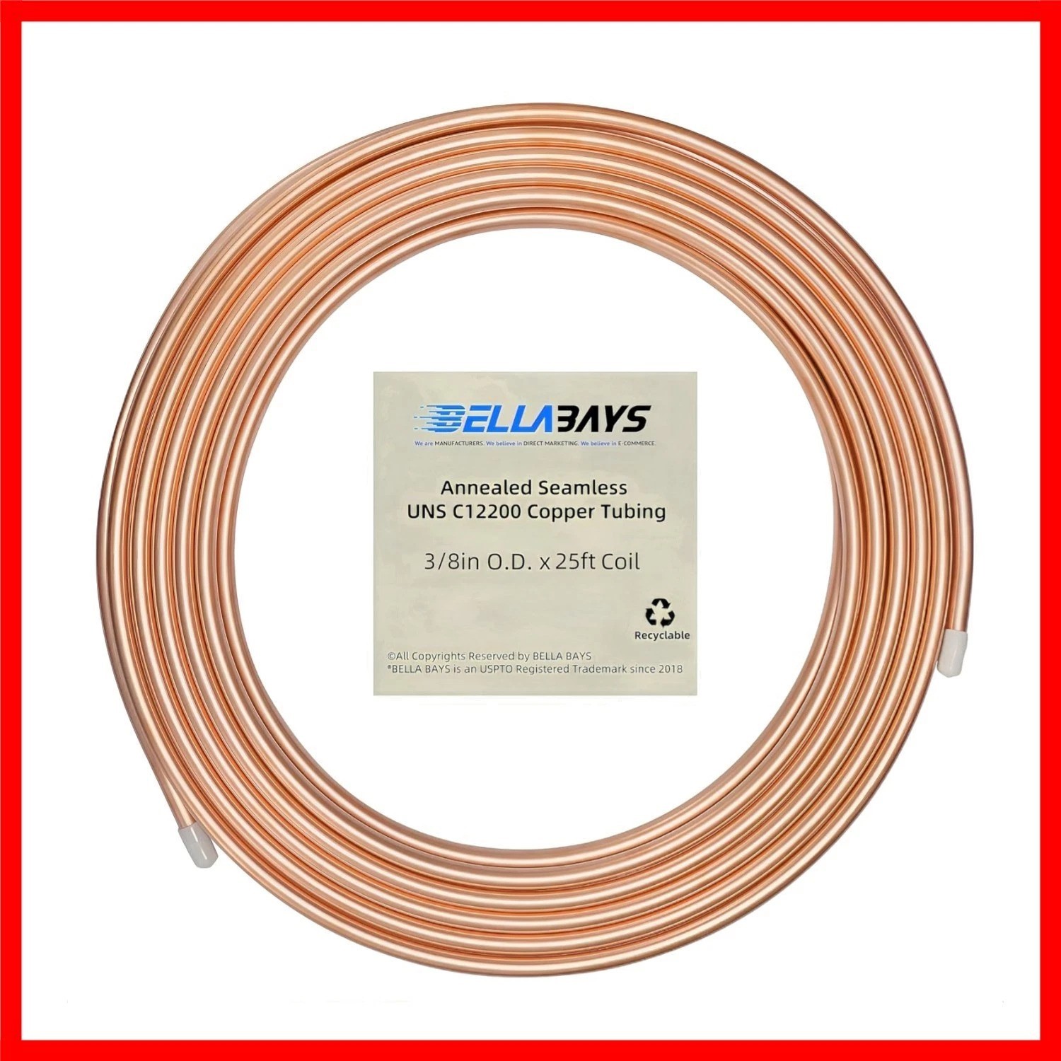 3/8" Copper Tubing for HVAC & Refrigeration, 25ft Coil