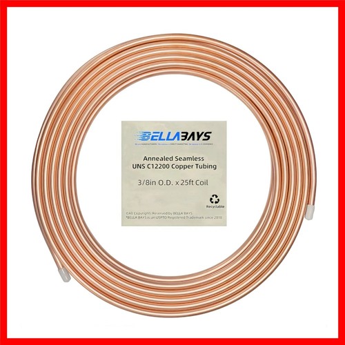 3/8" Copper Tubing for HVAC & Refrigeration, 25ft Coil