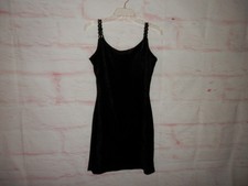 Vtg Medium Full Black Velvet Fabic Chain Link Strap Bodycon Dress Paper Tag 5027