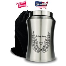 Large Funeral Urn for Adult Ashes 220 lbs Silver Angel Wings Velvet Bag Included