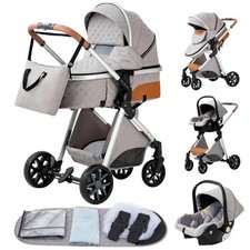 3 in 1 Kombi-Kinderwagen mit Auto-Babyschale ,Faltbar Buggy Hellgrau
