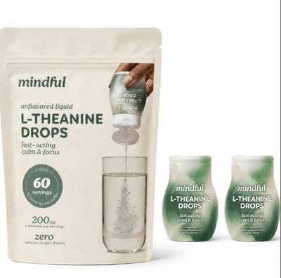 Mindful L-Theanine Drops 2-PACK 200mg Liquid Supplement 30 Servings Exp 04/2028