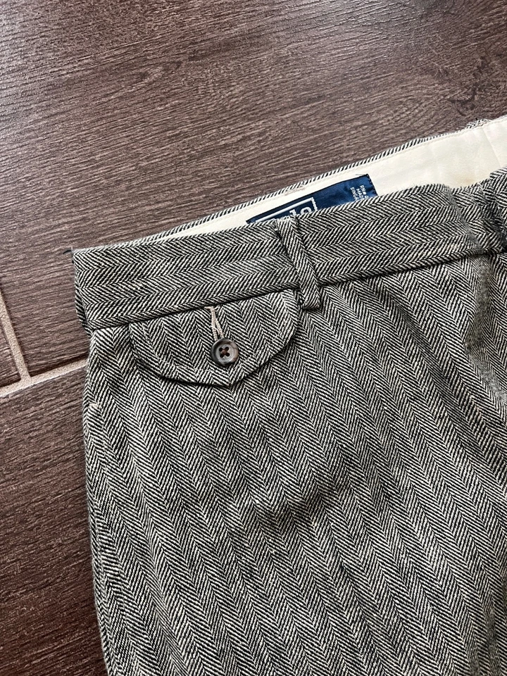 Pantalones Polo Ralph Lauren Vintage 36x32 Espiga Lino Algodón Gris Informales Foto 3 de 4