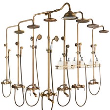 Antique Shower Set Wall Bathroom Bath Shower Faucet Rainfall Brass Swivel Spout