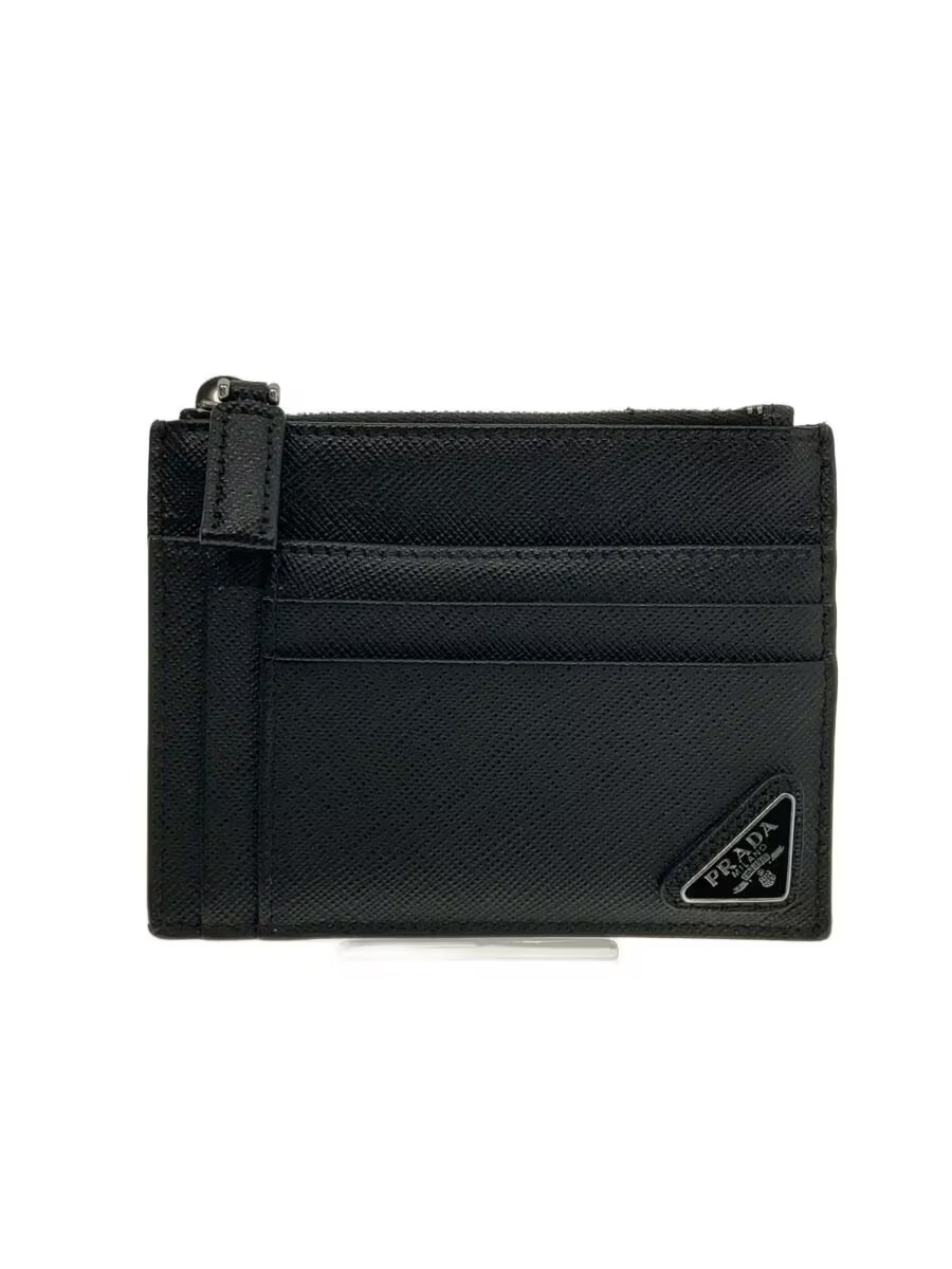 PRADA Men's Saffiano Triangle Card Case in Black Leather (2MC067)