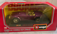Bburago Ford AC Cobra 427 1965 Purple Boxed Diecast 1:24 Scale Car