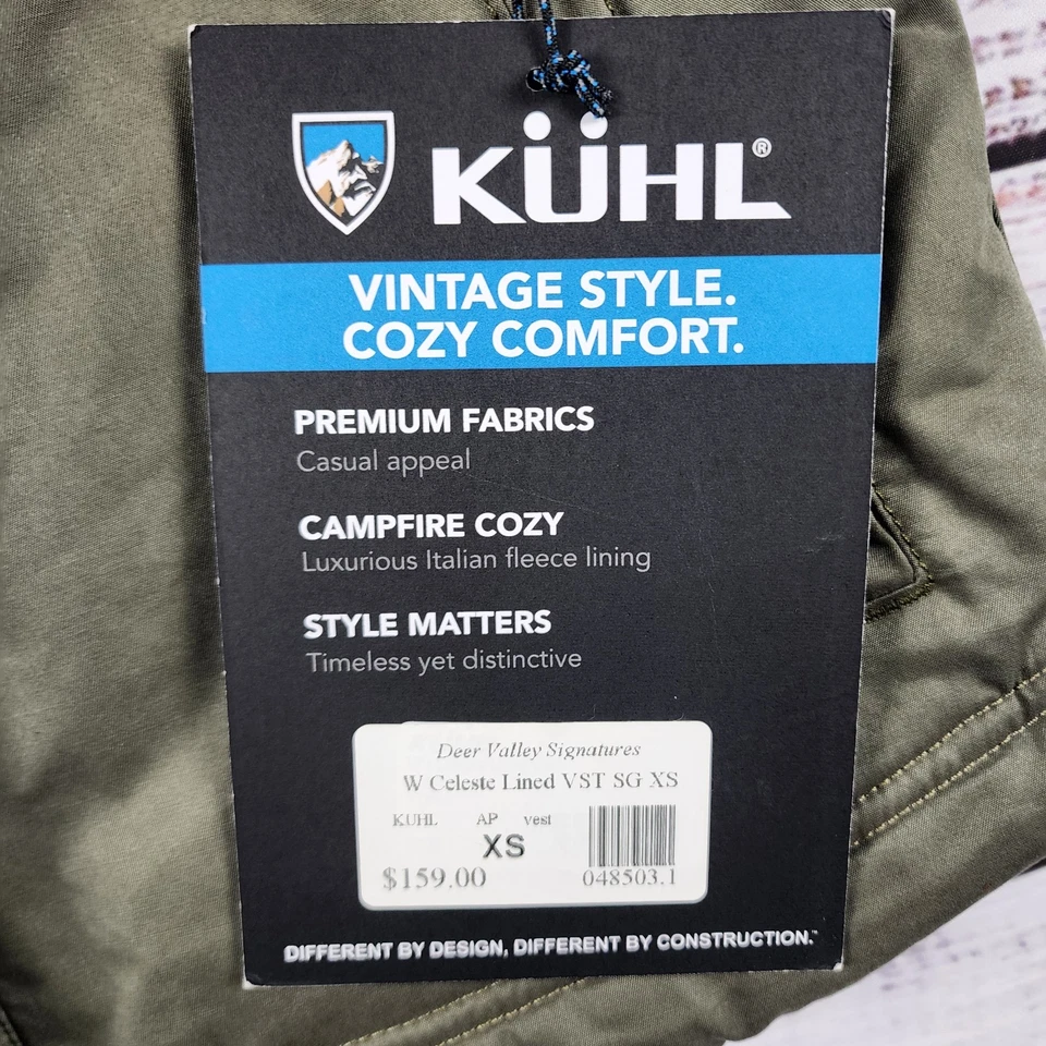 NUEVO CON ETIQUETAS KUHL Celeste Chaleco Forrado XS Deer Valley Forrado de Vellón Acolchado Exterior Verde Foto 4 de 4