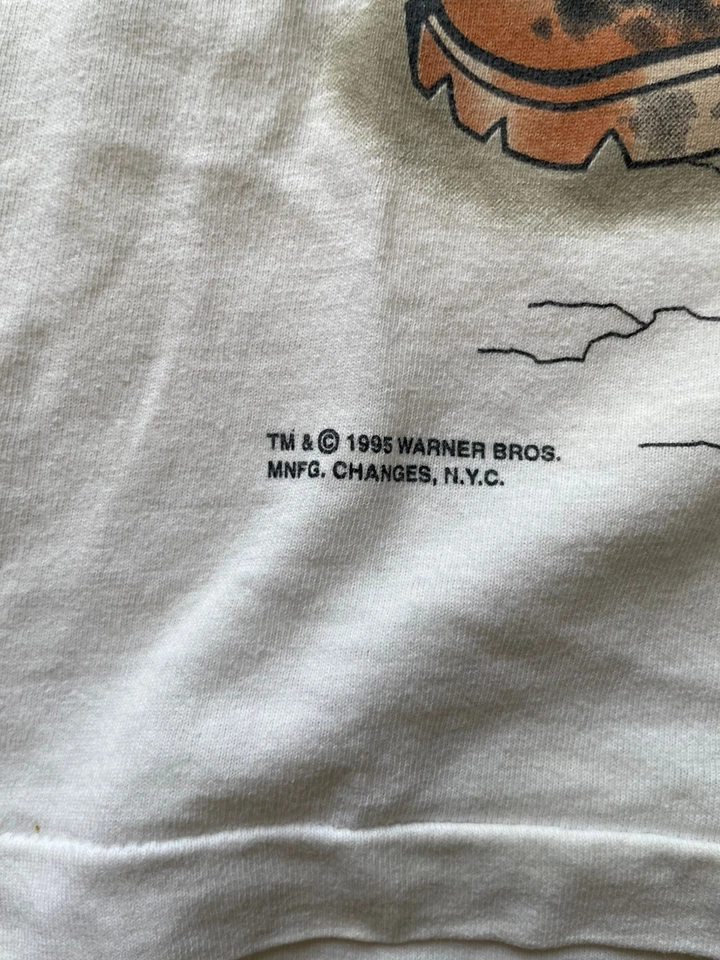 Vintage 1995 Taz Warner Bros T-Shirt XL Tultex Double Sided Graphic Looney Tunes - Photo 4/4