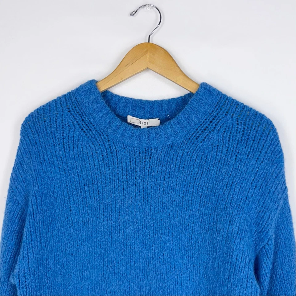 Tibi Women's Claude Alpaca Blend Crewneck Easy Pullover Sweater Small Azure - Image 4 of 4