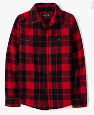 The Children's Place Flannel Plaid Red Black Shirt Medium 7/8
