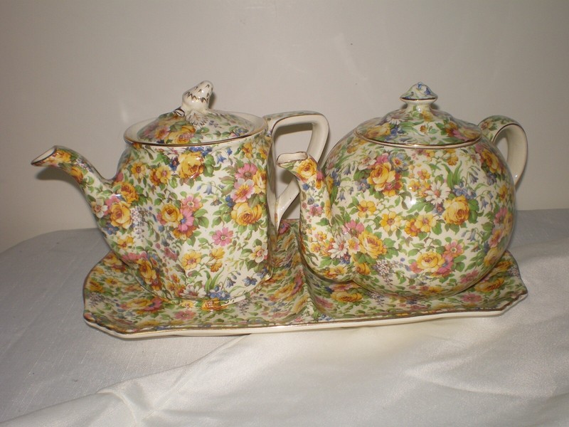 RARE Set 3 Royal Winton England Grimwades Chintz BEDALE Teapot Coffee Pot Tray