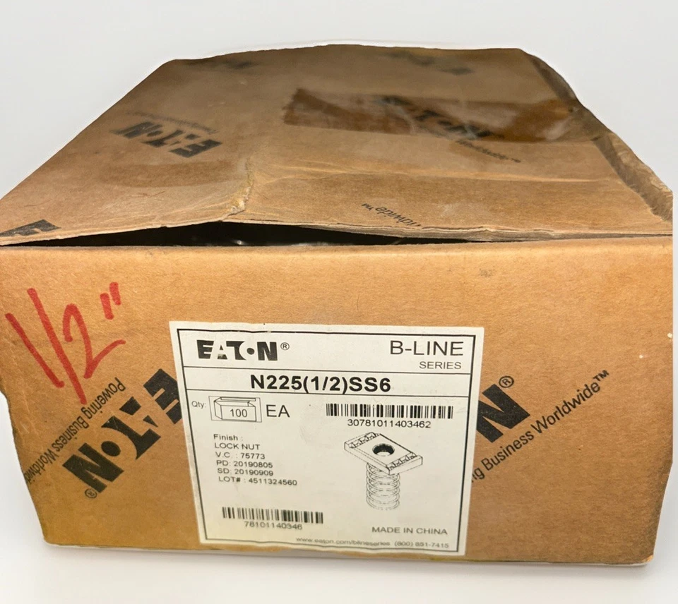 (100) Eaton Cooper B-Line 1/2” N225SS6 Stainless Steel Spring Nuts. NEW!    EB - Image 2 of 2