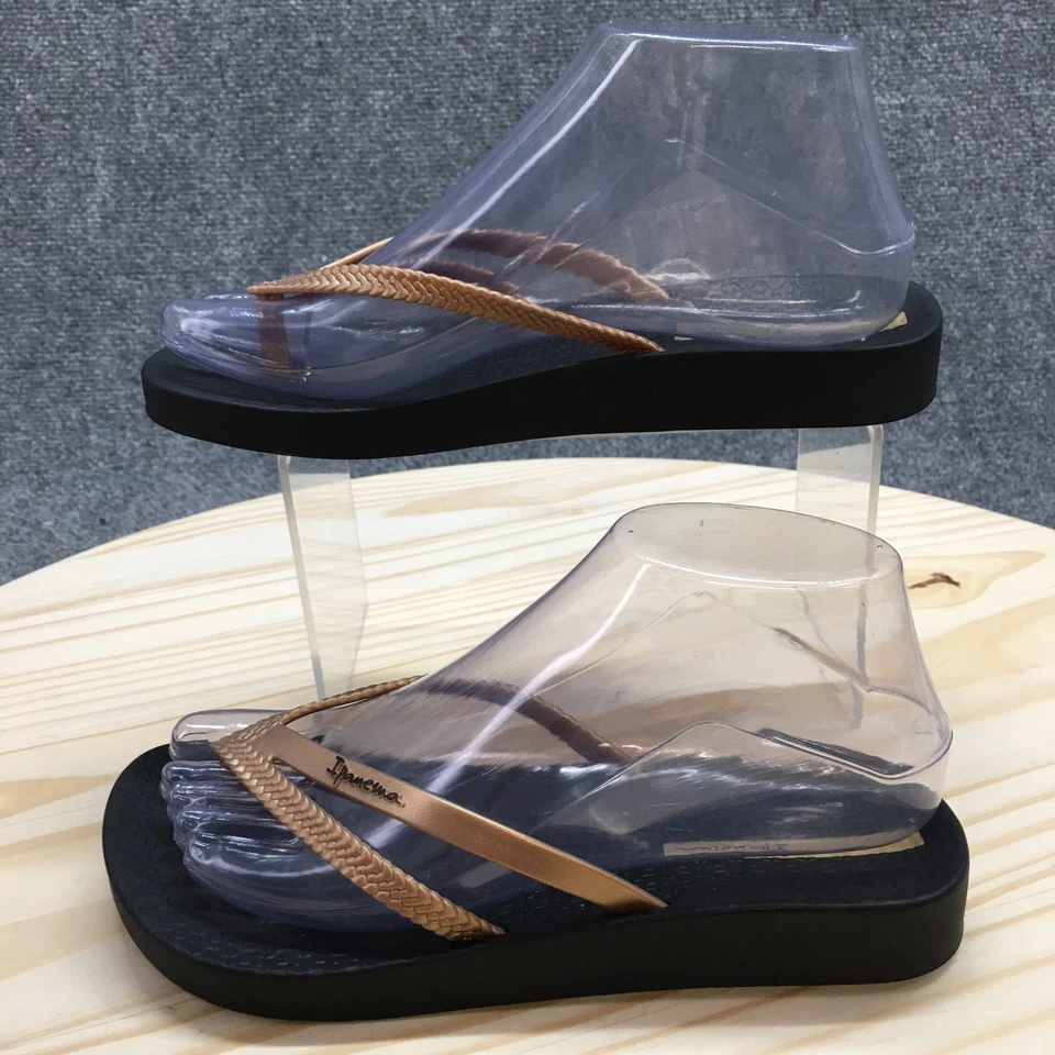 Sandálias Ipanema Feminina 6 Tanga Chinelos Slip On Wedge Marrom Borracha Casual NOVO - Imagem 2 de 4