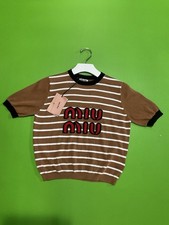 Miu Miu Women s Knitted Striped Wool Blend T shirt Brown Size 36/S NWT