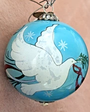 Pier 1 Li Bien Glass Christmas Ornament 2014 Reverse Painted Dove Peace 2.5"
