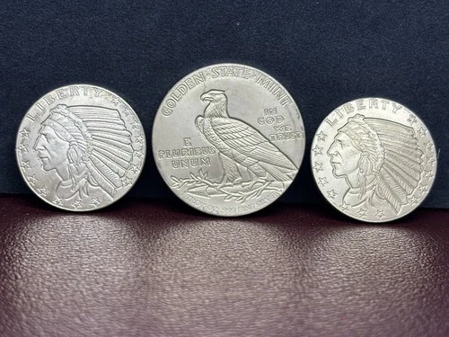 2 oz .999 Silver Incuse Indian Rounds Set (3) Golden State Mint 1oz & 1/2oz BU