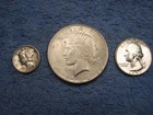 1922 SILVER PEACE DOLLAR+ 1951 SILVER WASHINGTON QUARTER +1941 SILVER MERCURY  D