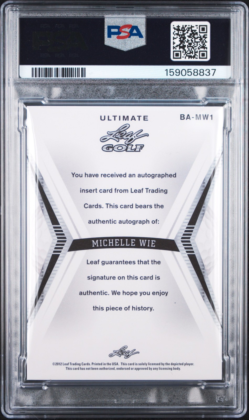 Michelle Wie West 2012 Leaf Ultimate Golf BRONZE FOIL AUTO Rookie PSA/DNA 6/10 view 2