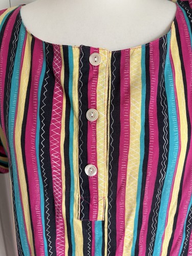Vestido Vintage Laura Ashley Algodón Cintura Caída Reino Unido 16 Multicolor Rayas Años 80 - Imagen 4 de 14