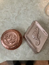 2 Copper Toned Metal Jello Molds Seahorse And Acorn 