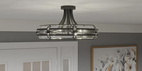 Quoizel QSF6209 Padilla 4 Light 17"W Semi-Flush Drum Ceiling - Nickel - Picture 2 of 5