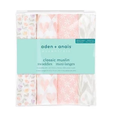 aden + anais - Essentials Swaddle Blankets Piece of My Heart, 4-Pack