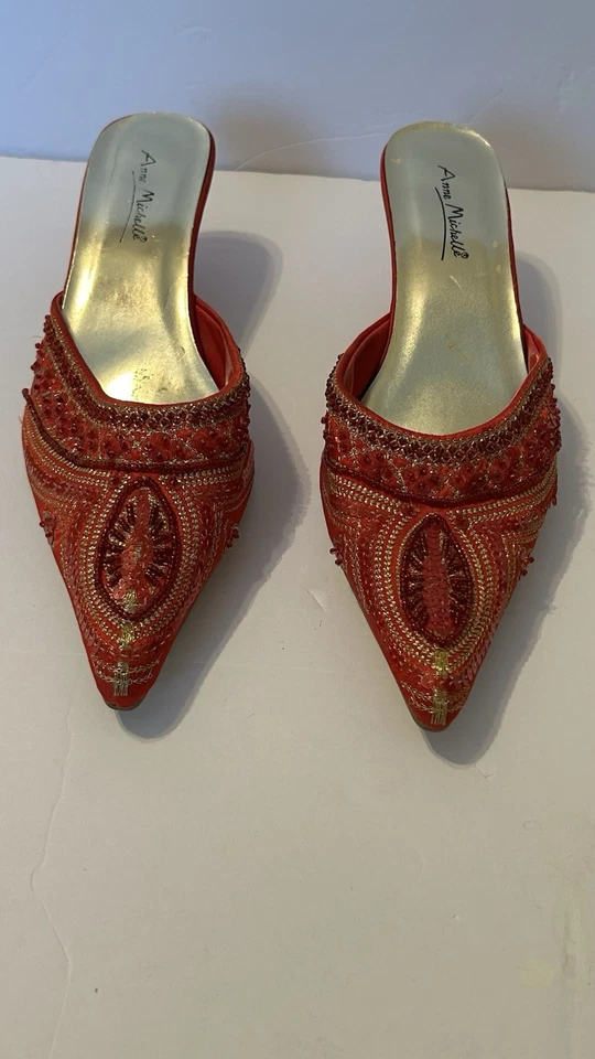 Anne Michelle Womens Sequin Hand Made Kitten Heels Mule Sandals US Size 8 - Image 2 of 4