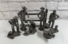 Vintage 1981 Michael Ricker Lot Of 7 Pewter Figures The Cowboy Collection Signed