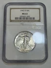 1942 D WALKING LIBERTY HALF DOLLAR NGC MS 63 HARD WHITE LUSTER EXCELLENT BLOOM