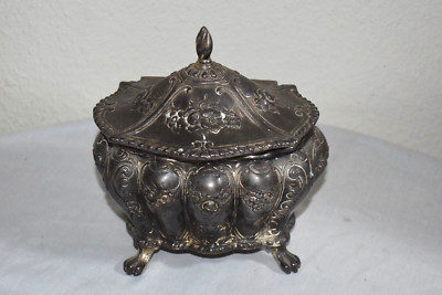 Vintage Ornate W.B. #315 footed silver plated Art Nouveau Trinket