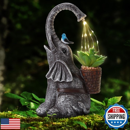 FHWTY Solar Elefant Bewässerungseffekt LED Lichter Garten Statue, Außen Garten - Bild 1 von 5