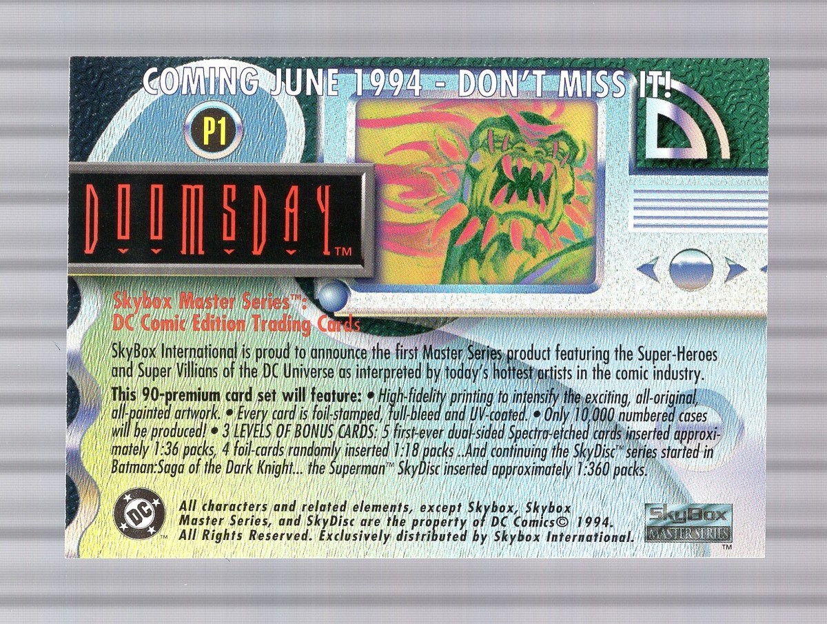PROMO CARD - DOOMSDAY - DC - 1994 - # P1 - HEROES & VILLIANS OF