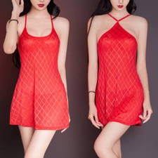 Women Shiny Strappy Mini Dress See-through Stretch Short Dress Cocktail Lingerie