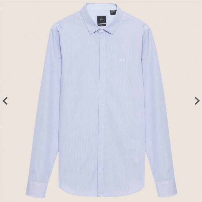 Рубашка с логотипом Armani Exchange Slim Fit в мелкую полоску с длинным рукавом синяя Размер M 9990₽