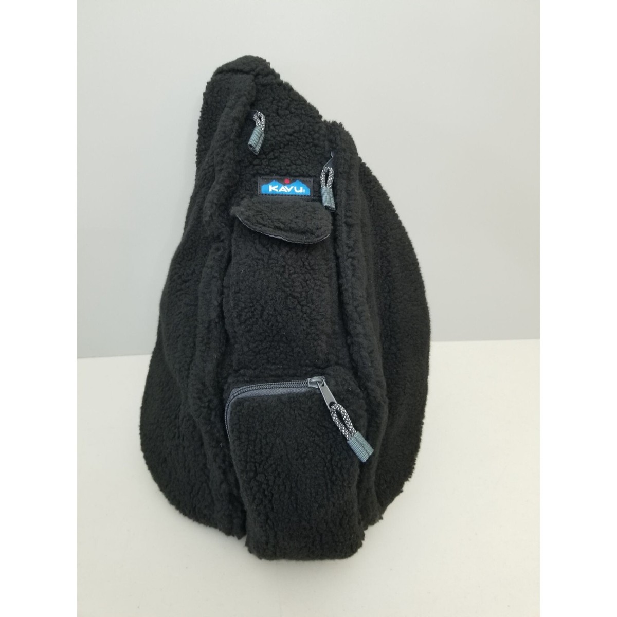 Kavu Mini Rope Fleece Sling Bag in Teddy Black