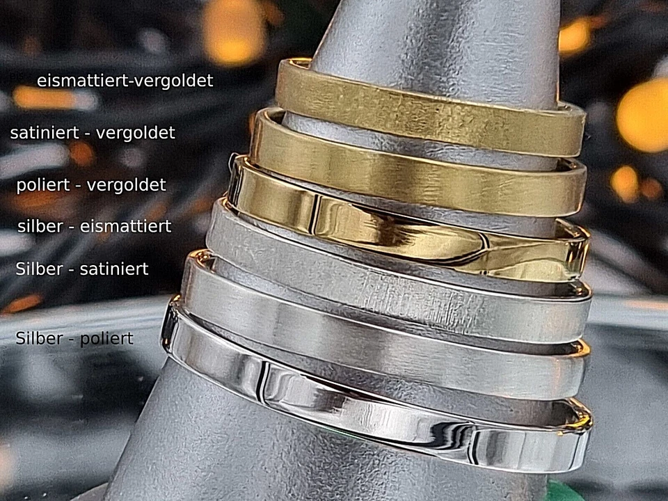 SterlingSilber925 Ring 3mm poliert/vergoldet satiniert/eismattiert/rund gehämme