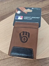 Milwaukee Brewers - MLB - Brown Leather Money Clip Front Pocket Wallet 