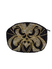 Black gold and silver colored beaded change purse