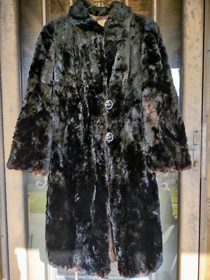 Vintage 1920s Black Sheared Beaver Stroller Long 42'' Coat by C. Varvakis Furs