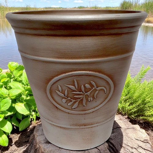 Oliven Übertopf 30cm Silber 14L Deko Garten Topf Leicht & Langlebig Kunststoff - Bild 9 von 19