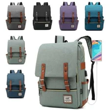 Large Canvas Leather Travel Backpack Rucksack Laptop School Bag for Women Men